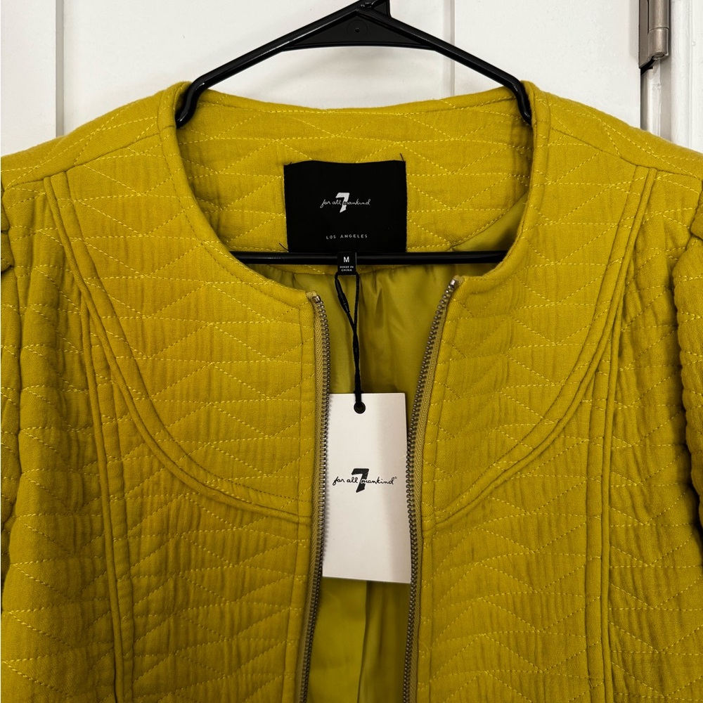 7 For All Mankind Chartreuse Cropped Quilted Jacket
